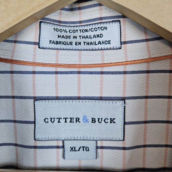 Cutter & Buck Beige Windowpane‎ 100% Cotton XL Short Sleeve Button Up/Down Shirt - Picture 4 of 10